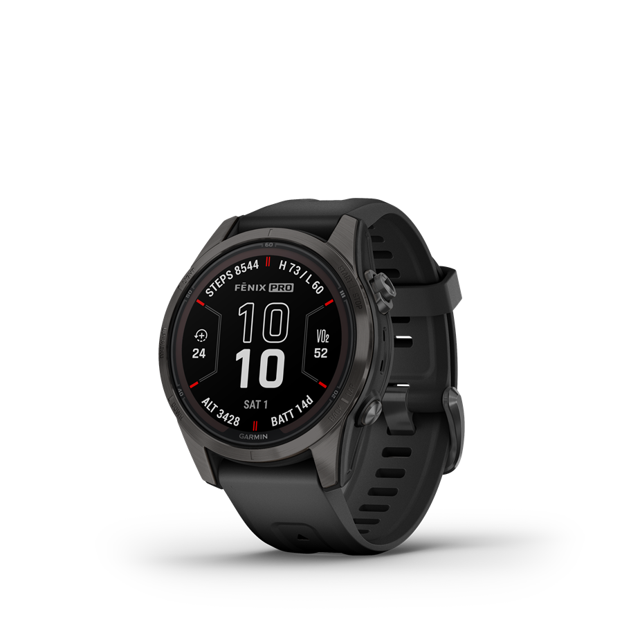 Garmin | FENIX 7S PRO SAPPHIRE SOLAR, SZÜRKE DLC TITÁNIUM, FEKETE SZILIKON SZÍJJAL (ED XD)