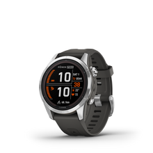 Kép betöltése a galériamegjelenítőbe: Garmin | FENIX 7S PRO SOLAR, EZÜST, GRAFITSZÜRKE SZILIKON SZÍJJAL (ED)
